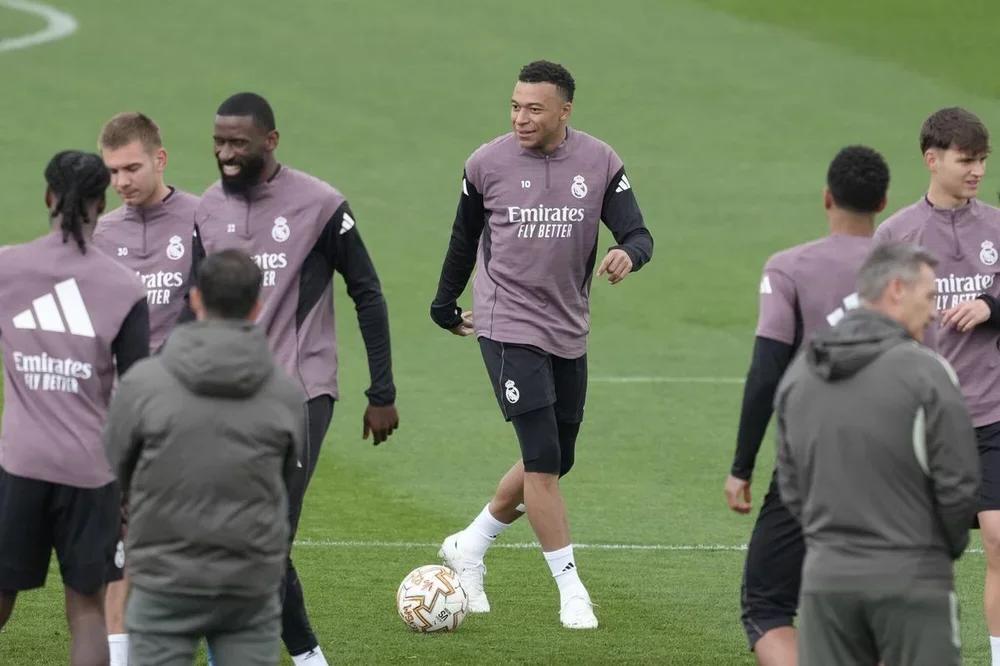 Kylian Mbappé, durante un entrenamiento del Real Madrid