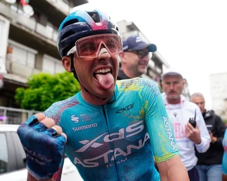 Guillermo Thomas Silva sticks his tongue out in celebration.